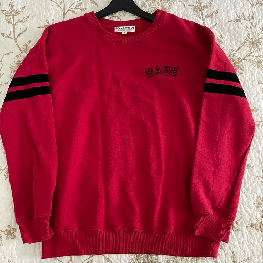 Cozy Red Crewneck Sweater with Black Accents